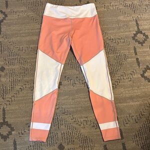 ZYIA Active Coral and White Color Block Light n Tight Leggings Size M Zip Pocket